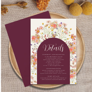 Burgundy Boho Rustic Floral Arch Wedding Details Enclosure Card