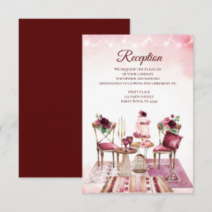 Burgundy Boho Table Watercolor Floral Reception Invitation