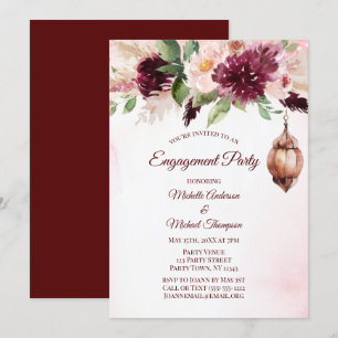Burgundy Boho Watercolor Floral Engagement Party Invitation