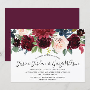 Burgundy Boho Watercolor Floral Wedding Invitation