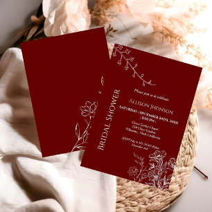 Burgundy  boho Wildflower bridal shower  Invitation