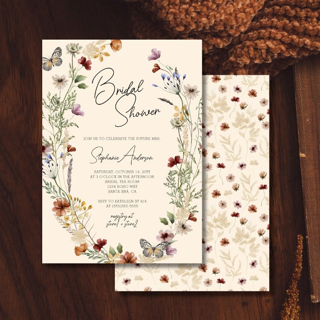 Burgundy Boho Wildflower Bridal Shower Invitation (Creator Uploaded)