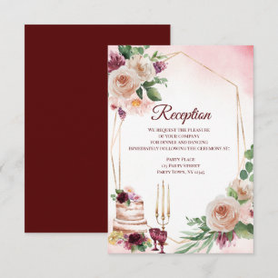 Burgundy Boho Wine Watercolor Floral Invitation