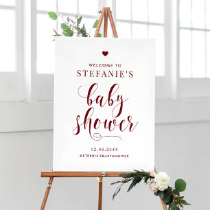 Burgundy Bold Calligraphy Baby Shower Welcome Poster