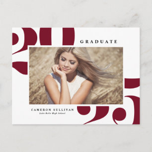 Burgundy Bold Typography 2024 Photo Graduation Invitation Postcard