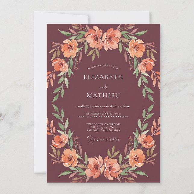 Burgundy Bold Woodland Fall Wedding Invitation (Front)