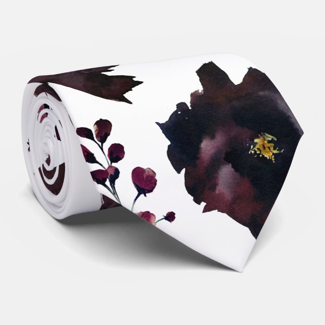 Burgundy Bordeaux And White Peony Elegant Wedding Tie (Rolled)