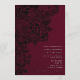 Burgundy Bordeaux Black Vintage Lace Wedding Invitation