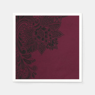 Burgundy Bordeaux Black Vintage Lace Wedding Napkin