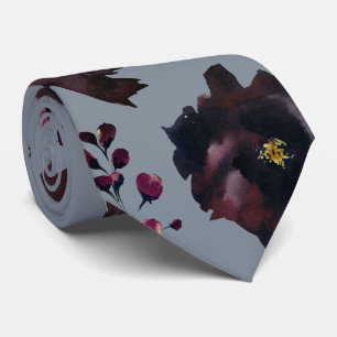 Burgundy Bordeaux Dusty Blue Elegant Wedding Tie