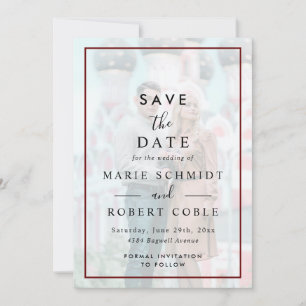 Burgundy Border Faux Vellum Effect Photo Wedding Invitation
