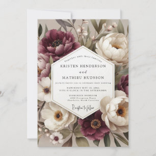 Burgundy Botanical Bloom Wedding Invitation