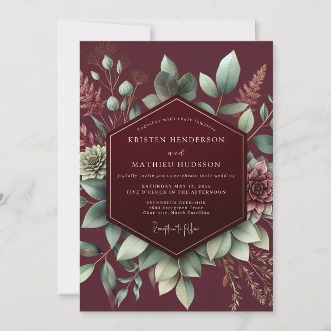 Burgundy Botanical Bloom Wedding Invitation (Front)