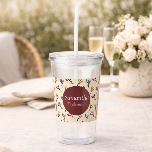 Burgundy Botanical Bridesmaid Acrylic Tumbler (Creator Uploaded)