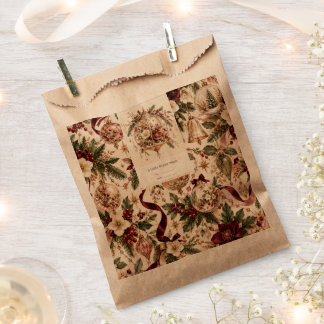 Burgundy Botanical Christmas Baubles Favour Bags