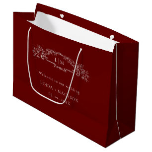 Burgundy botanical crest monogram wedding large gift bag