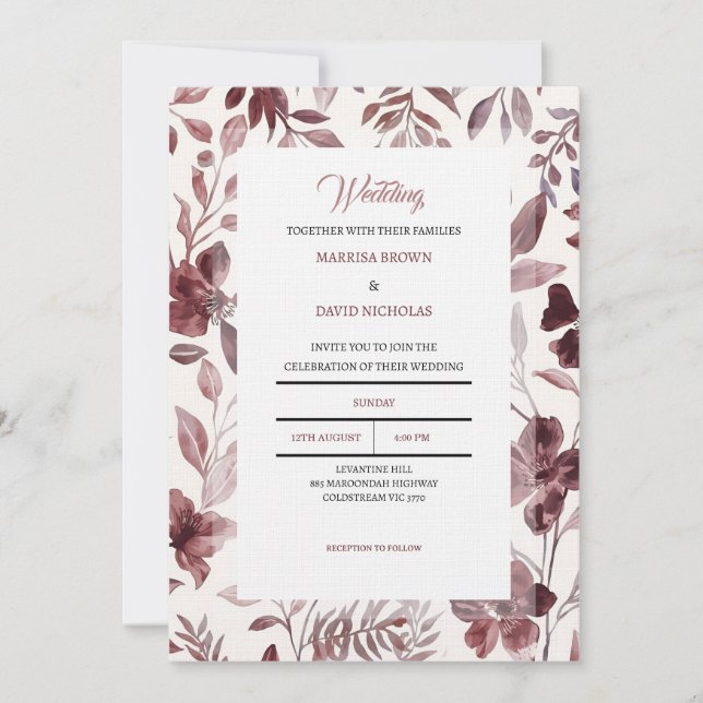 Burgundy Botanical Elegance Wedding Invitation (Front)