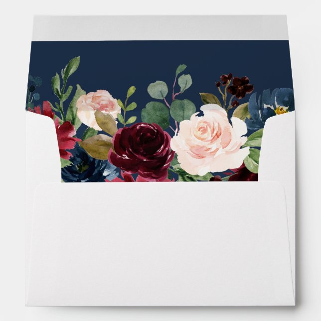 Burgundy Botanical Floral Navy Blue for 5x7 cards Envelope (Back (Bottom))