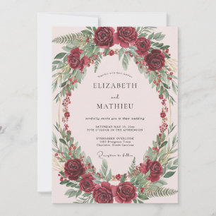 Burgundy Botanical Floral Romance Wedding Invitation