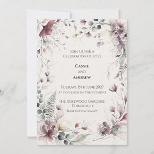 Burgundy Botanical Floral Wedding Invitation