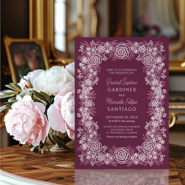 Burgundy Botanical Floral Wedding Invitation (Creator Uploaded)