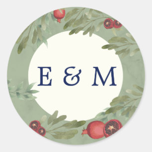 Burgundy Botanical Greenery Monogram Wedding Classic Round Sticker