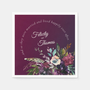Burgundy Botanical Happily Ever After Wedding Napkin