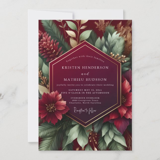Burgundy Botanical Opulent Wedding Invitation (Front)