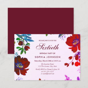 Burgundy Botanical Tropical 60th Birthday Invite