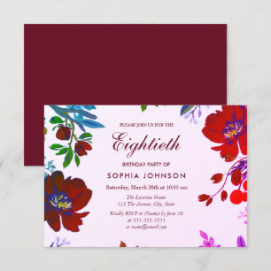 Burgundy Botanical Tropical 80th Birthday Invite