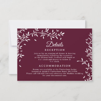Burgundy Botanical Wedding Details Card 