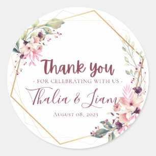 Burgundy Botanical Wedding Favour Classic Round Sticker