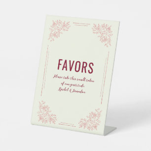 Burgundy Botanical Wedding Favours Pedestal Sign