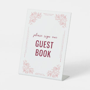 Burgundy Botanical Wedding Guest Book Pedestal Sign