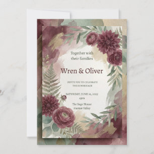 Burgundy Botanical Wedding Invitation