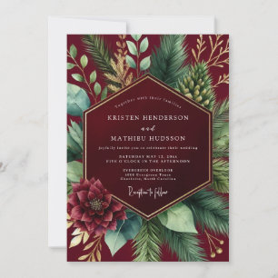 Burgundy Botanical Winter Wedding Invitation