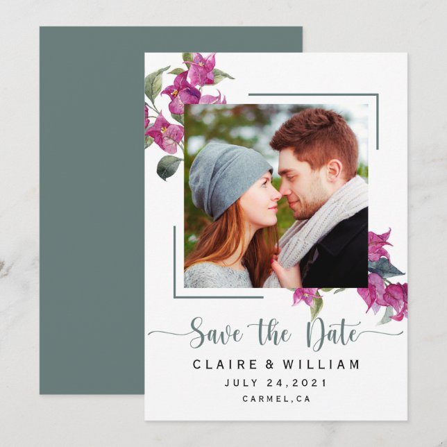 Burgundy Bougainvillea Wedding Save the Date (Front/Back)