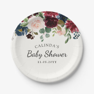 Burgundy Bouquet Baby Shower Paper Plate