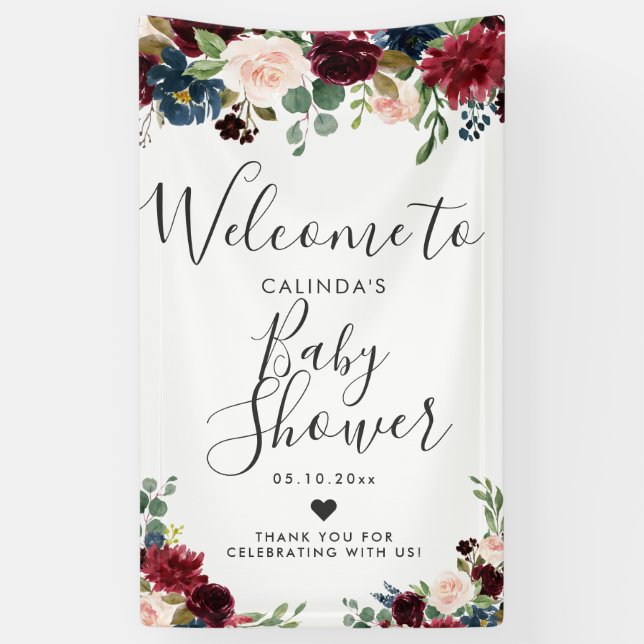 Burgundy Bouquet | Baby Shower | Welcome sign (Vertical)