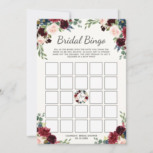 Burgundy Bouquet | Bridal Shower Bingo Game Invitation (Front)
