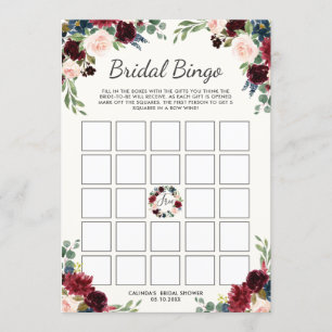 Burgundy Bouquet   Bridal Shower Bingo Game Invitation