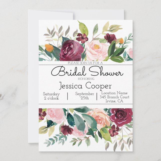 Burgundy Bouquet Bridal Shower Invitation (Front)