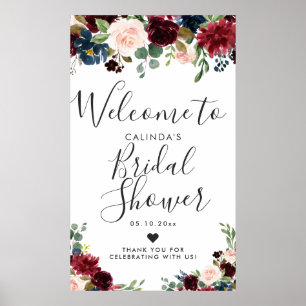 Burgundy Bouquet Bridal Shower Welcome Poster