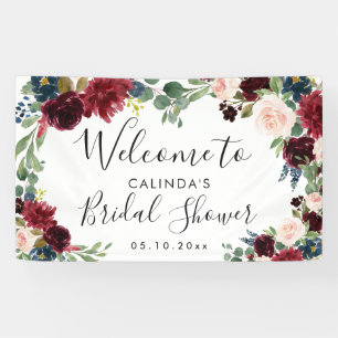 Burgundy Bouquet   Bridal Shower Welcome Square Banner