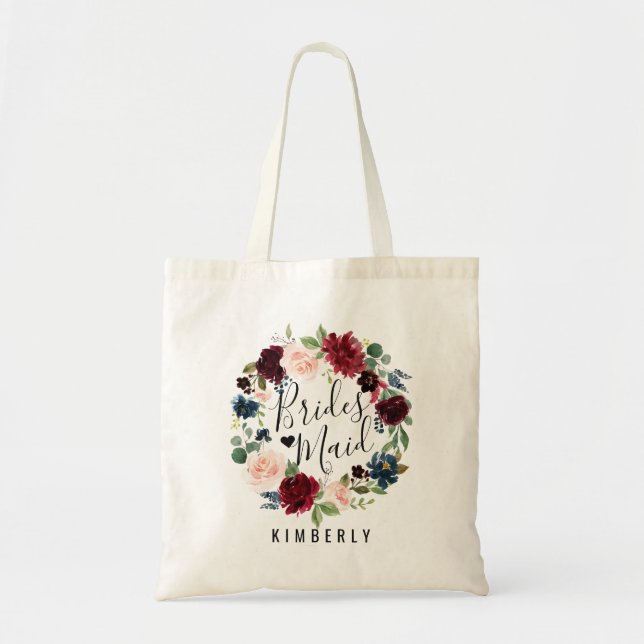 Burgundy Bouquet | Bridesmaid Tote Bag (Front)