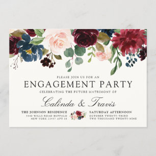 Burgundy Bouquet Engagement Party Invitation