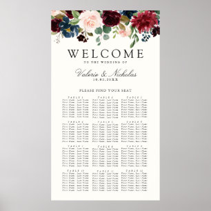 Burgundy Bouquet   Floral 12 Table Seating Chart