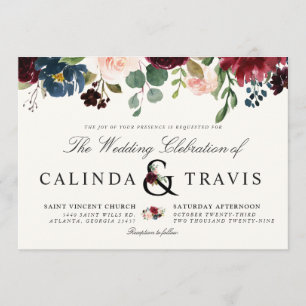 Burgundy Bouquet   Floral   Horizontal Invitation