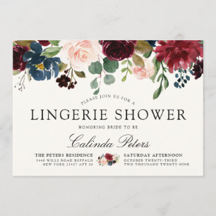 Burgundy Bouquet   Floral Lingerie Shower Invitation