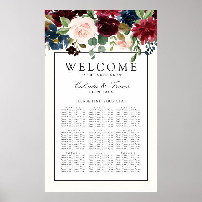 Burgundy Bouquet | Floral Seating Chart (Front)
